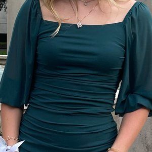 Bodycon Homecoming/Prom Mini Dress, Ruched, Sheer Sleeve, Size XS